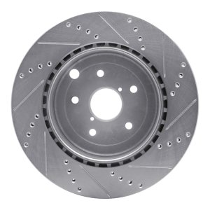Subaru WRX STI Brake Rotor (1) - Rear Left - R1 Concepts - Drilled & Slotted - Silver - `18-`25